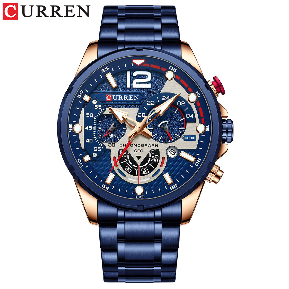 Men's Watch Calendar Men's Watch Six-pin Steel Band Watch Quartz Watch Sports Men's Watch