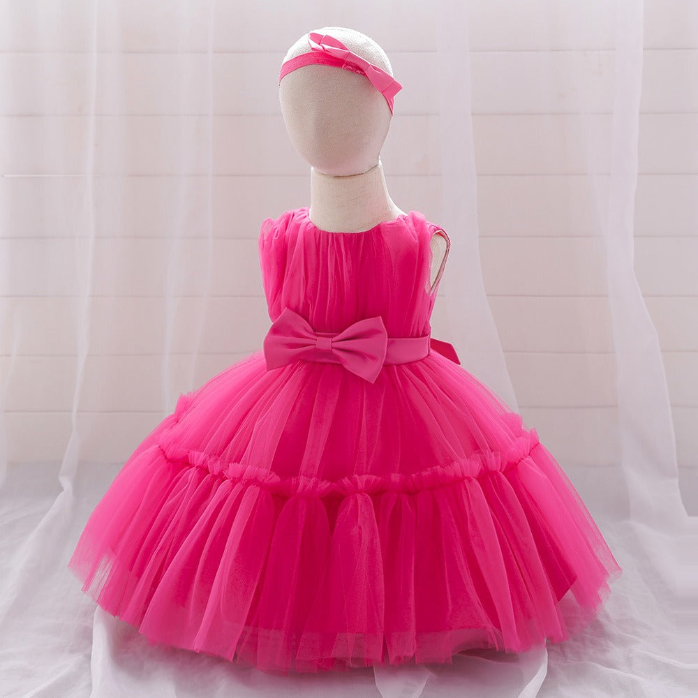 Children's mesh dress princess dress baby fluffy dress baby one year old wedding dress evening dress