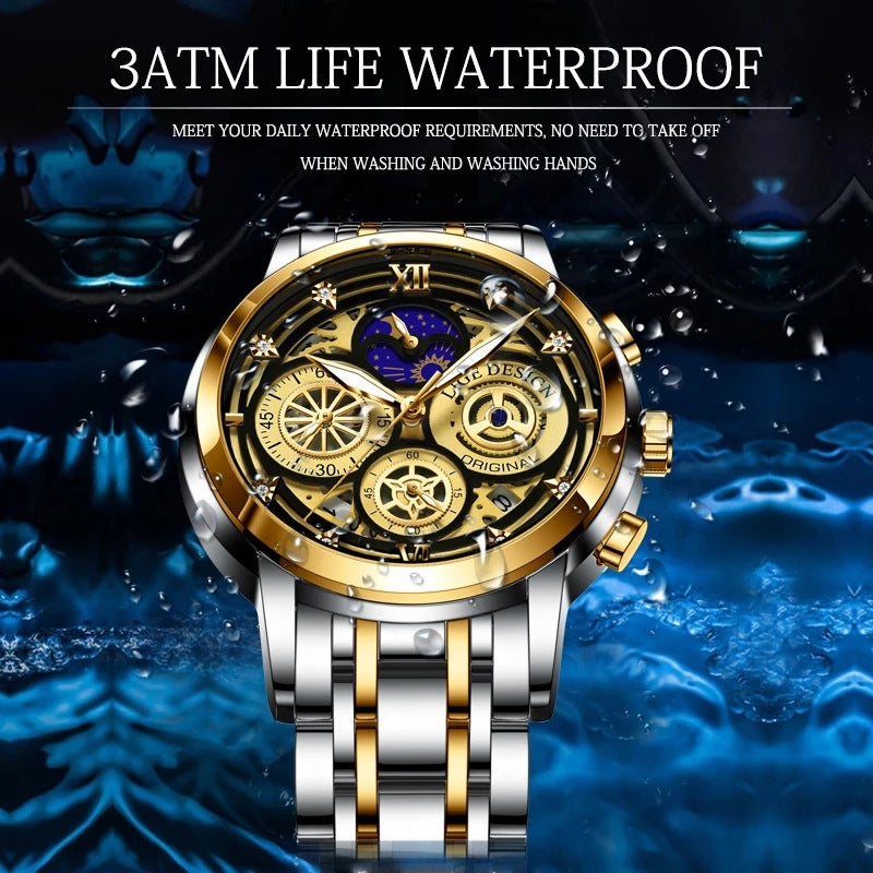 Men's Quartz Watch Skeleton New Concept Waterproof Watch Multifunctional Watch