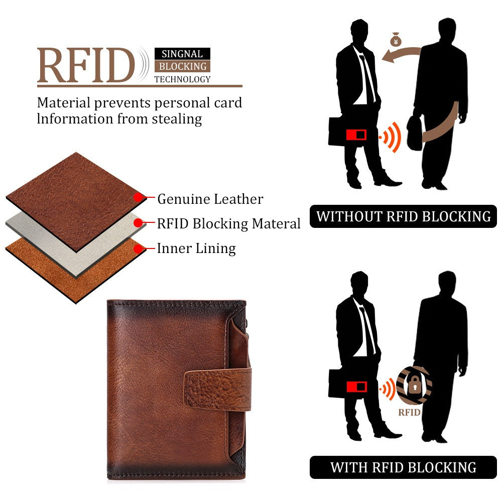 Men's short genuine leather wallet first layer cowhide Korean style fashion casual wallet driver's license wallet father's day gift