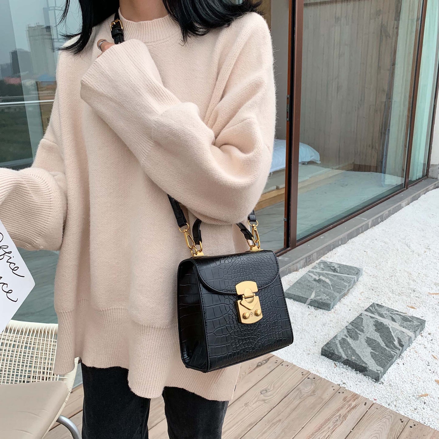 Mini Stone Pattern PU Leather Crossbody Bags For Women Lock Designer Shoulder Simple Bag Female Travel Handbags