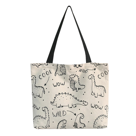 New Cute Canvas Women's Bag Printing Graffiti Hand-Held Student Cloth Bag Shoulder Bag Shopping Bag