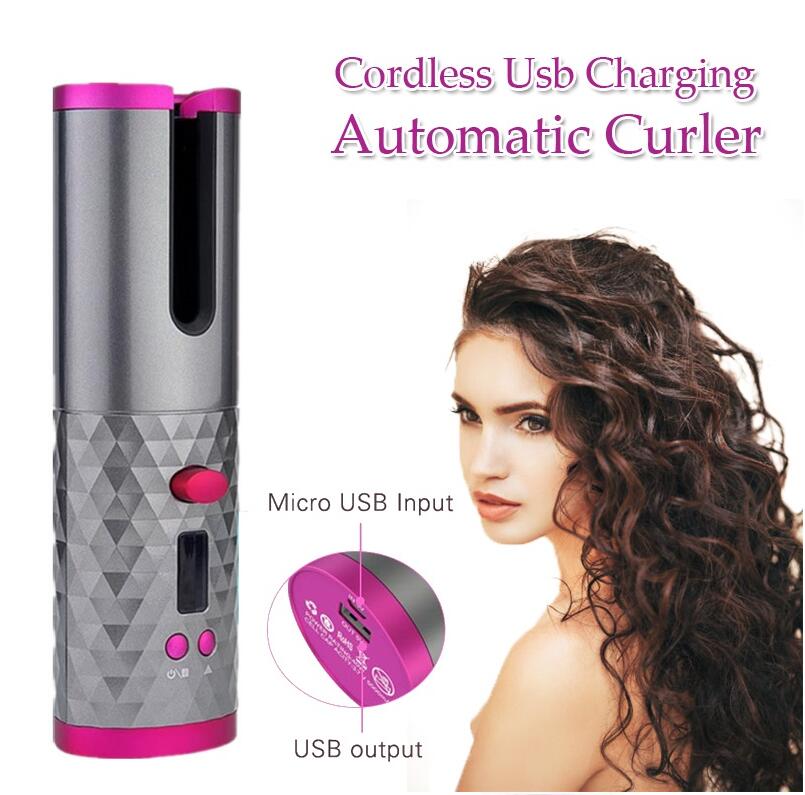 Cordless Automatic Hair Curler iron wireless Curling Iron USB Rechargeable Air Curler for Curls Waves LCD Display Ceramic Curly