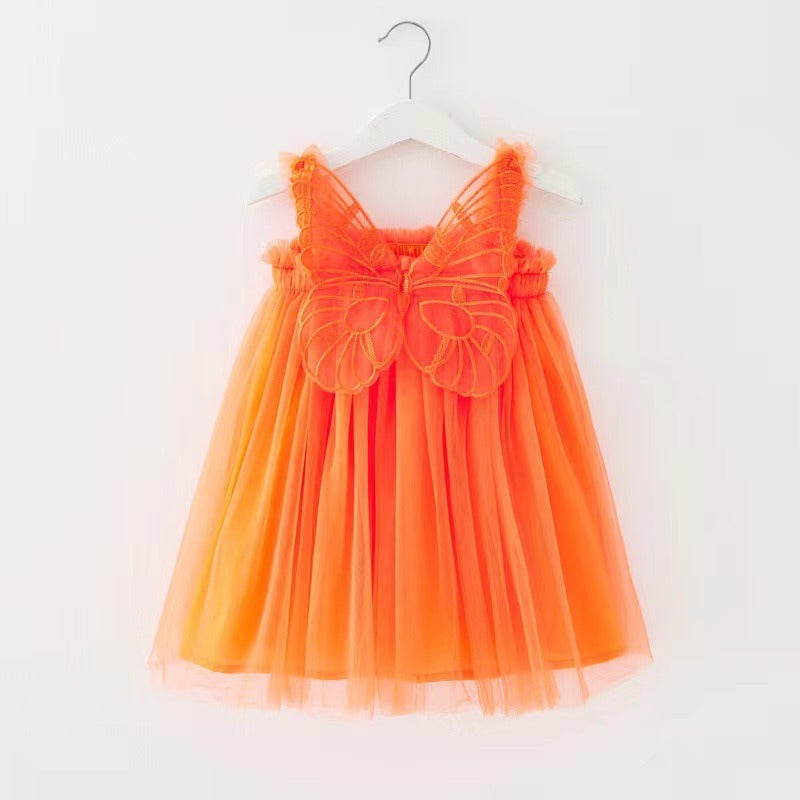 New Baby Girl Clothes Solid Color Flying Sleeve Butterfly Wing Decorative Little Girls Dress Sweet Princess Baby Dresses