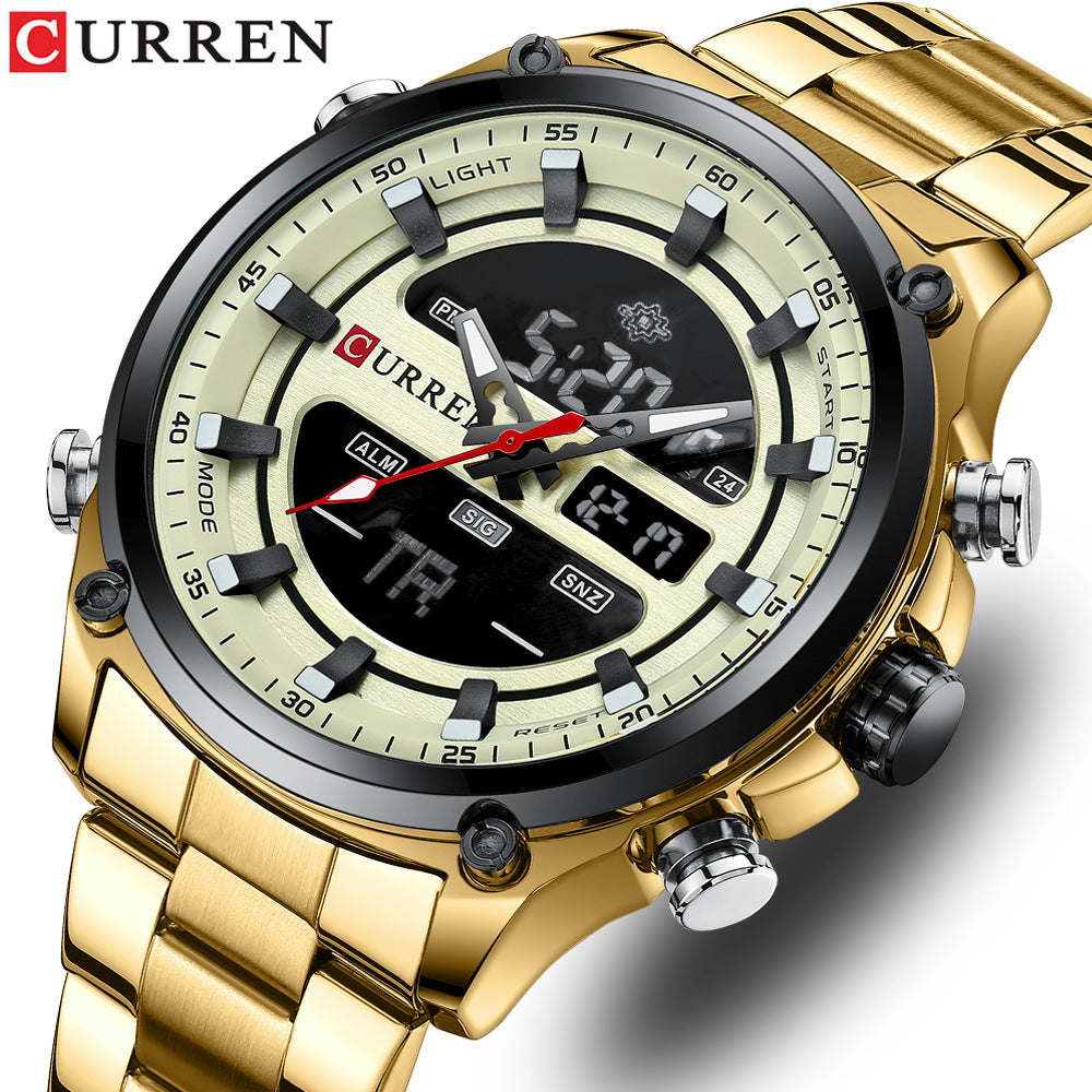 Men's Watch Dual Movement Quartz Electronic Watch Sports Steel Band Watch Men's Watch