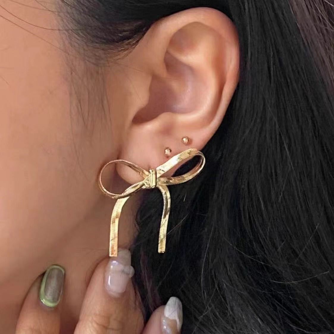 Minimalist Bow Gold Silver Needle Women's Earrings Long Commuter Light Luxury Earrings