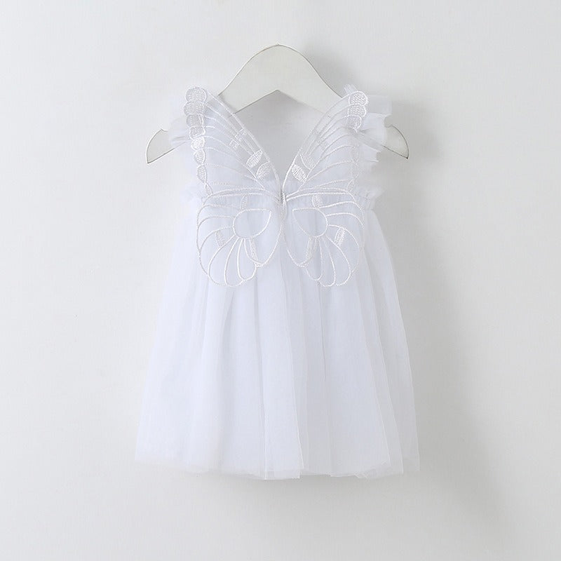 New Baby Girl Clothes Solid Color Flying Sleeve Butterfly Wing Decorative Little Girls Dress Sweet Princess Baby Dresses