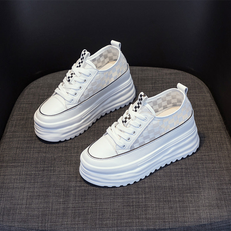 Leather Shoes Women Increase 8Cm Spring And Summer New All-Match Korean Version Thick-Soled White Shoes