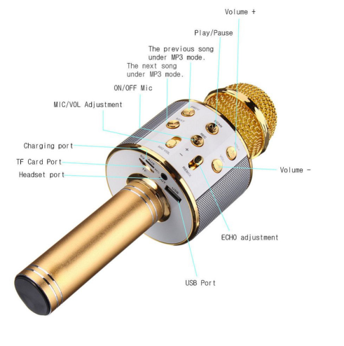 WS-858 Wireless Bluetooth Karaoke Handheld Microphone USB KTV Player Bluetooth Mic Speaker Record Music Microphones