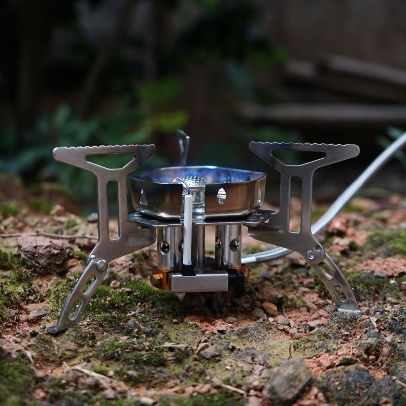 Outdoor Portable Three-Head Stove Picnic Mountaineering Windproof Stove Head Camping Equipment Meng Huo Gas Stove Self-Driving Tour Car Stove