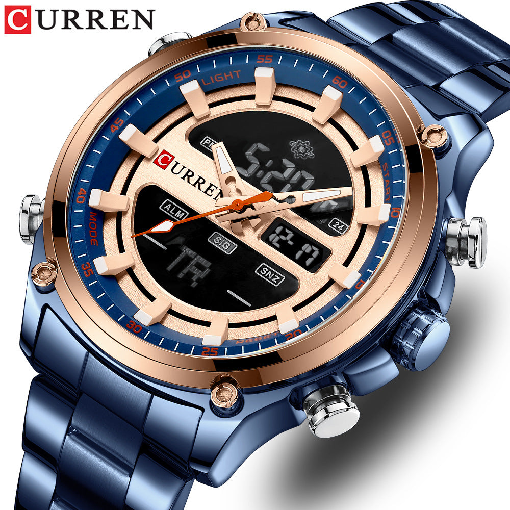 Men's Watch Dual Movement Quartz Electronic Watch Sports Steel Band Watch Men's Watch