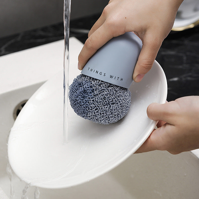 Cleaning Ball Household Kitchen Dishwashing Can Not Lose Wire Nordic Dishwashing Brush Pot With Handle Brush Pot Steel Wire Ball