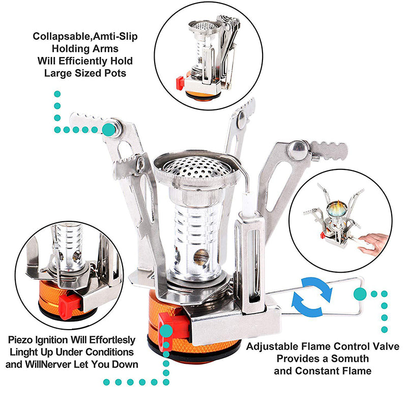 Camping Integrated Mini-Stove With Electronic Ignition Travel With a Portable Stove