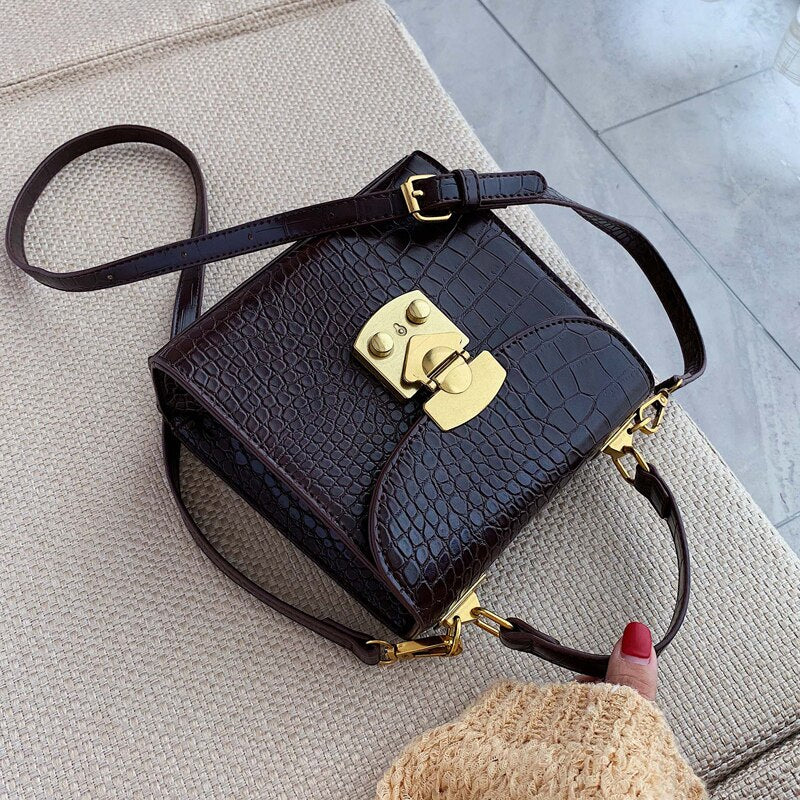 Mini Stone Pattern PU Leather Crossbody Bags For Women Lock Designer Shoulder Simple Bag Female Travel Handbags