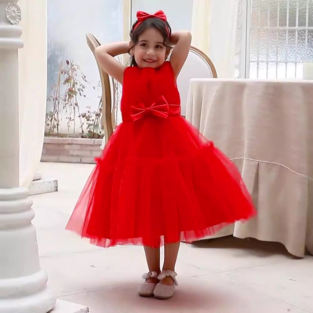 Children's mesh dress princess dress baby fluffy dress baby one year old wedding dress evening dress