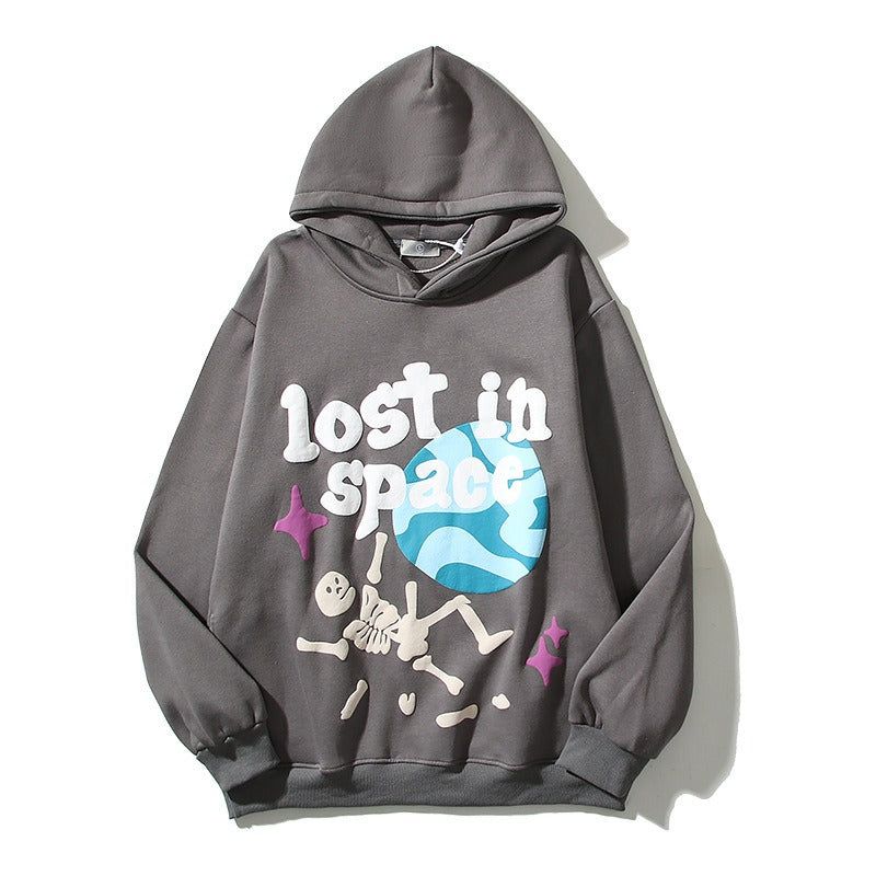 American high street couple's niche trendy brand retro graffiti letter print hooded round neck hoodie