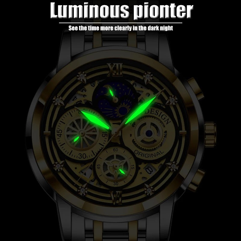 Men's Quartz Watch Skeleton New Concept Waterproof Watch Multifunctional Watch