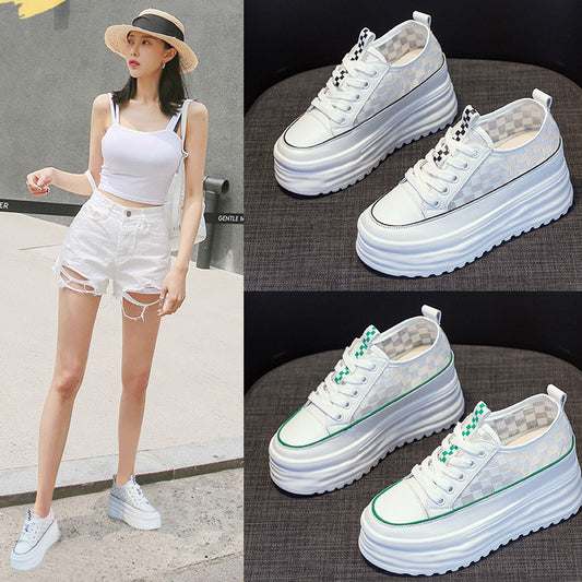 Leather Shoes Women Increase 8Cm Spring And Summer New All-Match Korean Version Thick-Soled White Shoes