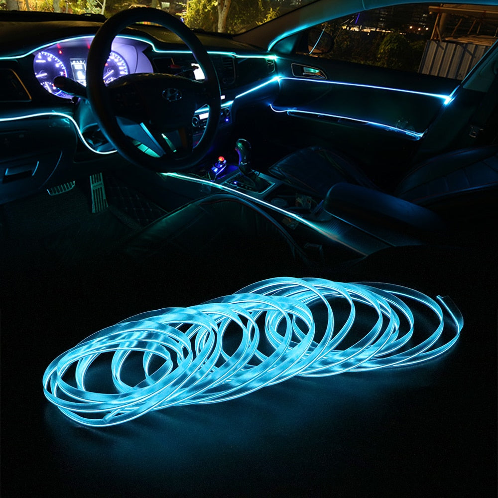 FORAUTO 5 Meters Car Interior Lighting Auto LED Strip EL Wire Rope Auto Atmosphere Decorative Lamp Flexible Neon Light DIY