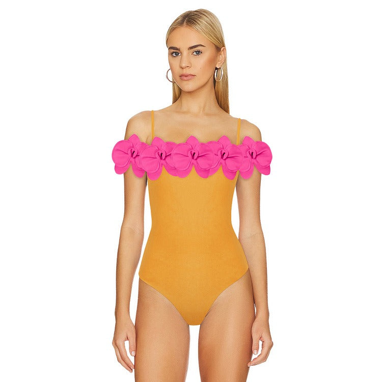 Macaron color one piece waist up swimsuit sexy set