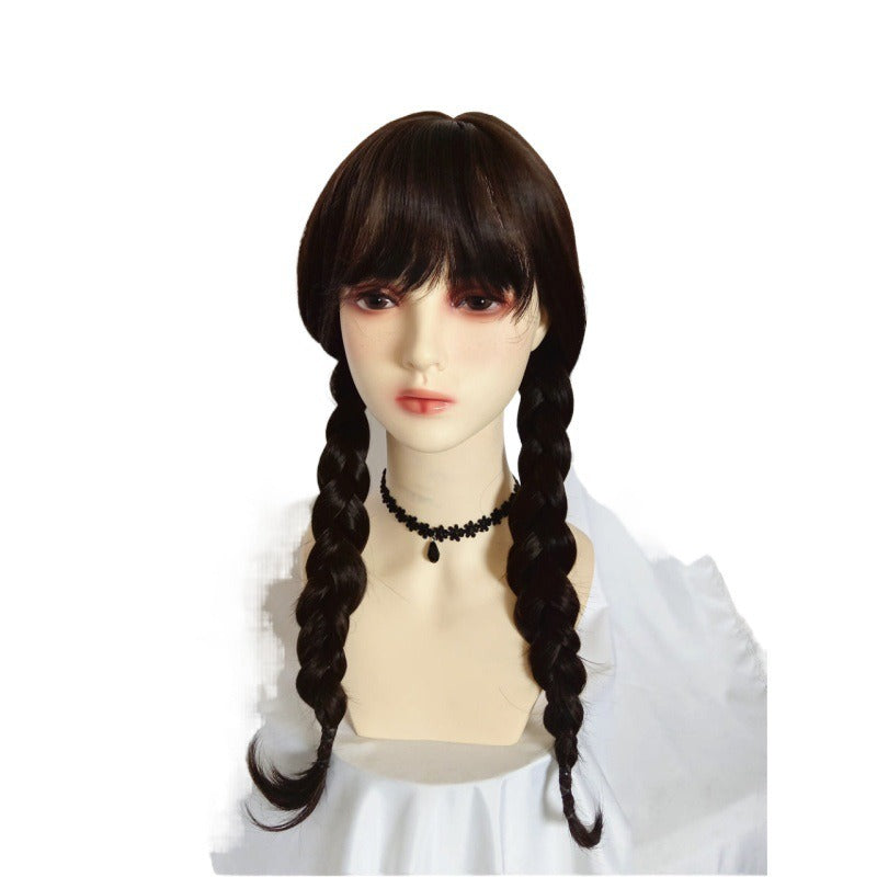 Addams Family Animated Wig Black Double Ponytail Braid Wig