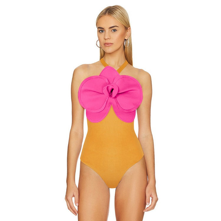 Macaron color one piece waist up swimsuit sexy set