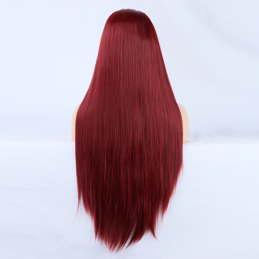 Fashion 13*2.5 Wine Red Wig Chemical Fiber Front Lace Wig Head Cover Natural Hairline