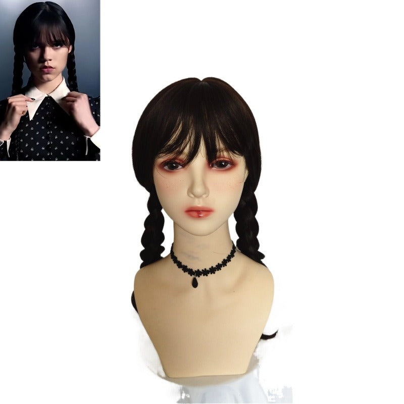 Addams Family Animated Wig Black Double Ponytail Braid Wig