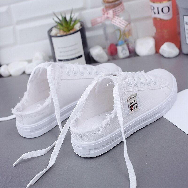 New Spring Summer Women Canvas Shoes flat sneakers women casual shoes low upper lace up white shoes