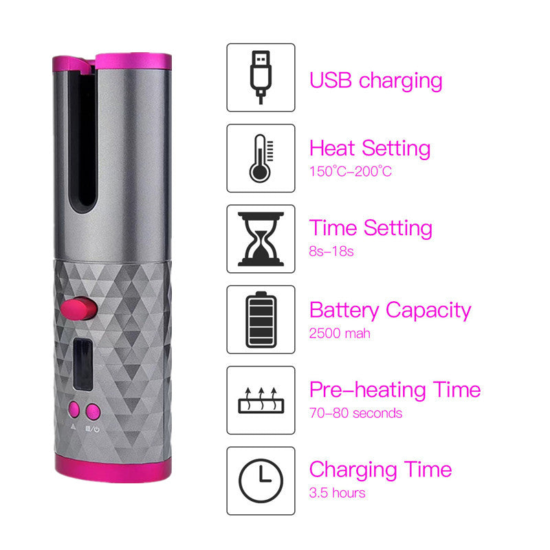 Cordless Automatic Hair Curler iron wireless Curling Iron USB Rechargeable Air Curler for Curls Waves LCD Display Ceramic Curly