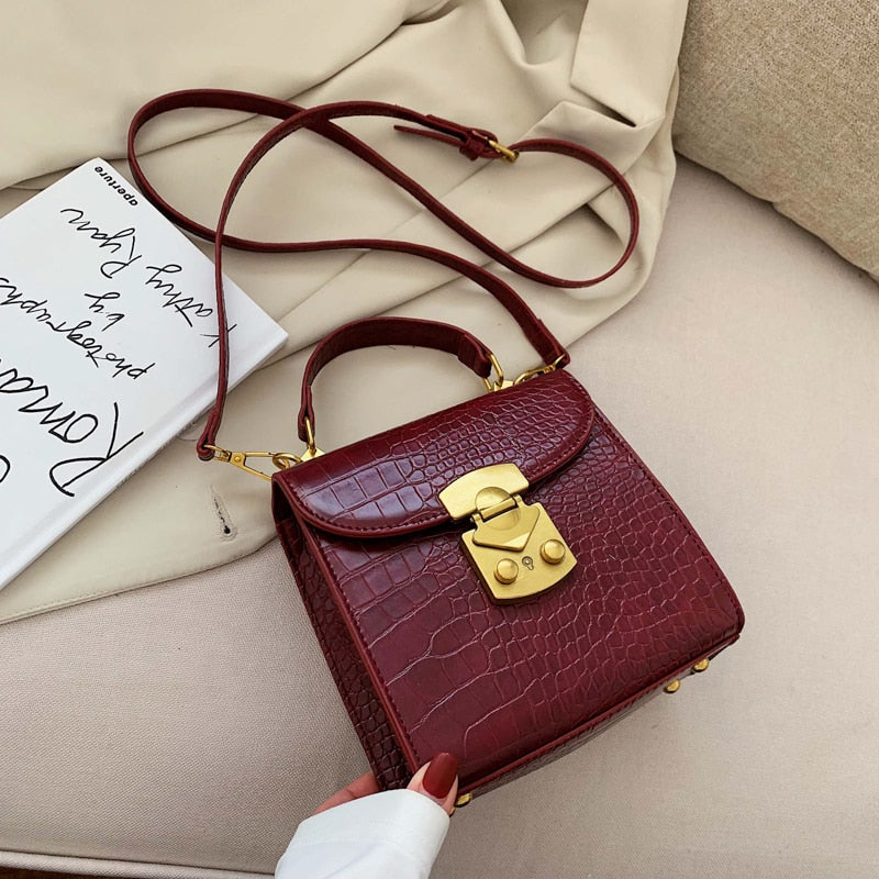 Mini Stone Pattern PU Leather Crossbody Bags For Women Lock Designer Shoulder Simple Bag Female Travel Handbags