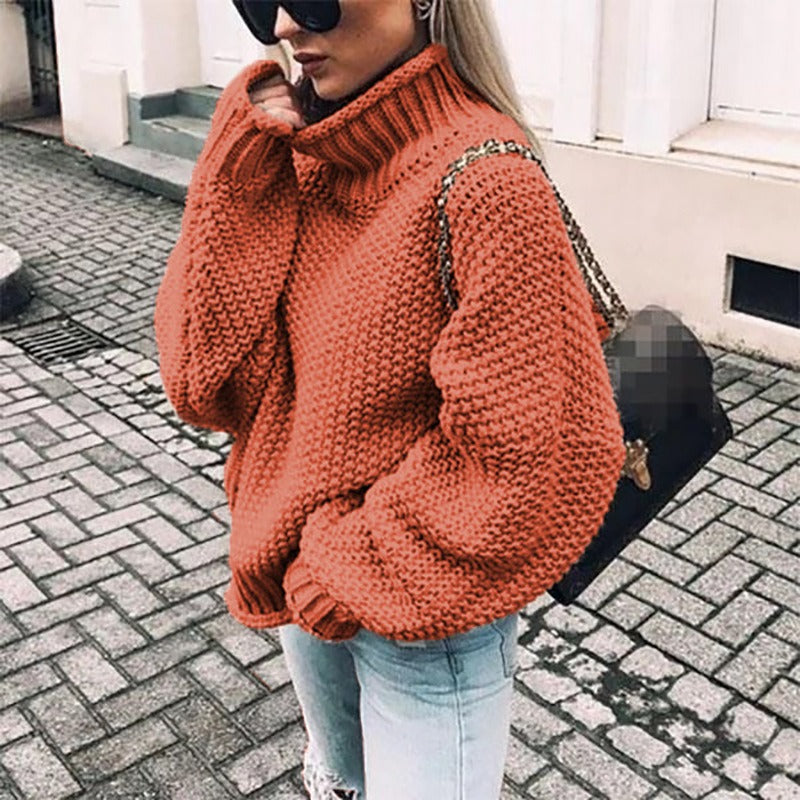 Autumn/Winter Sweater Women's New Curled High Neck Bat Sleeves Knit