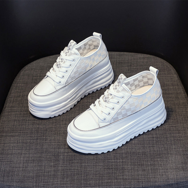 Leather Shoes Women Increase 8Cm Spring And Summer New All-Match Korean Version Thick-Soled White Shoes