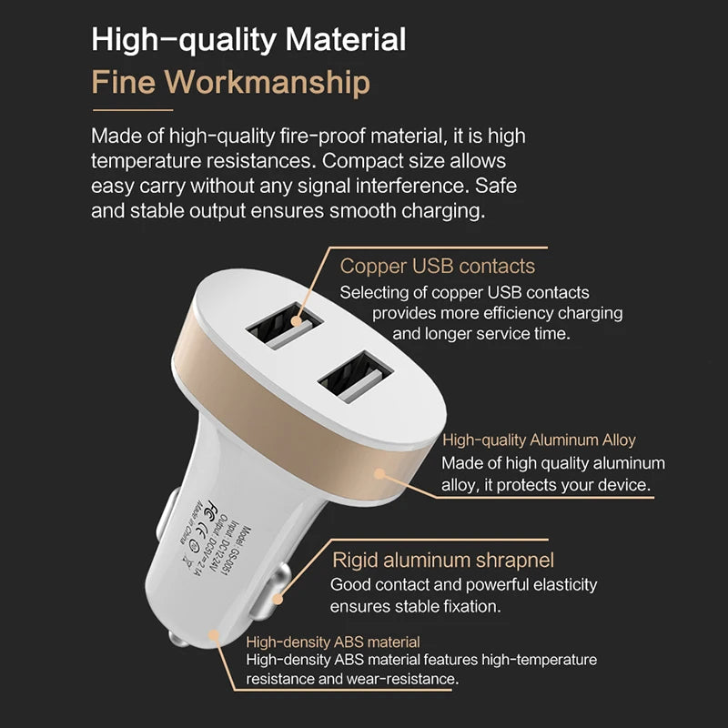 USB Car Charger For Phone 5V 2.1 A Mobile Phone Charger For iPhone Fast USB Charger Adapter